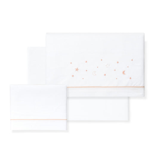 Jogo 3Pcs Cadeira Pass.(Lençol106X72+Lençol B.80X40X7+Almofada38X25)Algodão Estrella Luna Rosa Interbaby