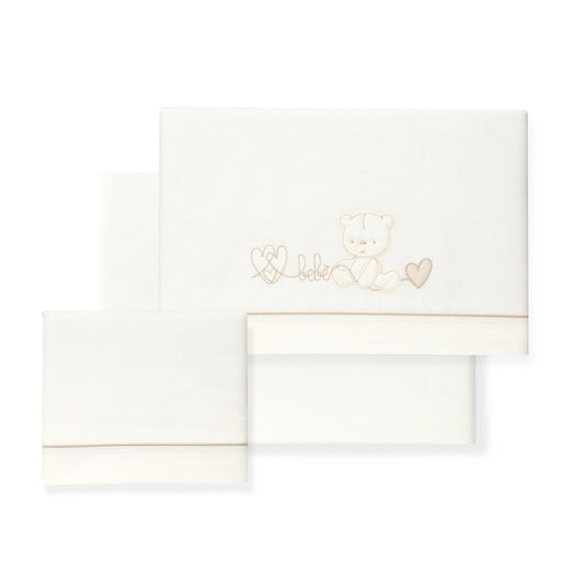 Jogo 3Pcs Cadeira Passeio(Lençol106X72+Lençol B.80X40X7+Almofada38X25)Algodão Corazon Oso Bege Interbaby