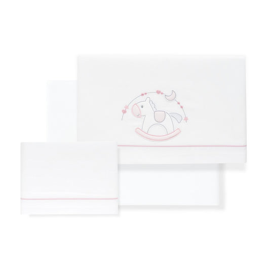 Jogo 3Pcs Cadeira Passeio(Lençol106X72+Lençol B.80X40X7+Almofada38X25)Algodão Caballito Rosa Interbaby