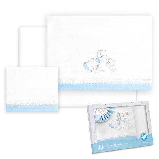 Conjunto para Berço Urso Elefante Branco/Azuis Interbaby