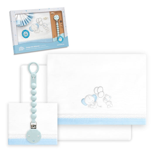 Conjunto para Berço Urso + Porta-chupetas Branco/Azul Interbaby
