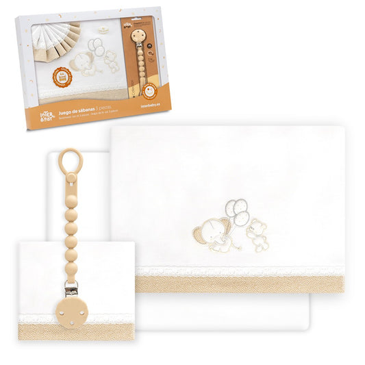 Conjunto para Berço Urso Elefante + Porta-chupetas Branco/Beig Interbaby