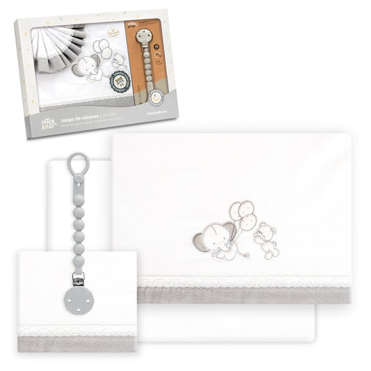 Conjunto para Berço Urso + Porta-chupetas Branco/Cinza Interbaby