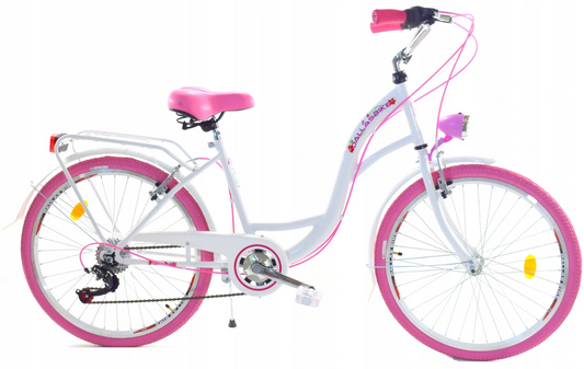 Bicicleta menina 24 polegadas 6 velocidades rosa e branco