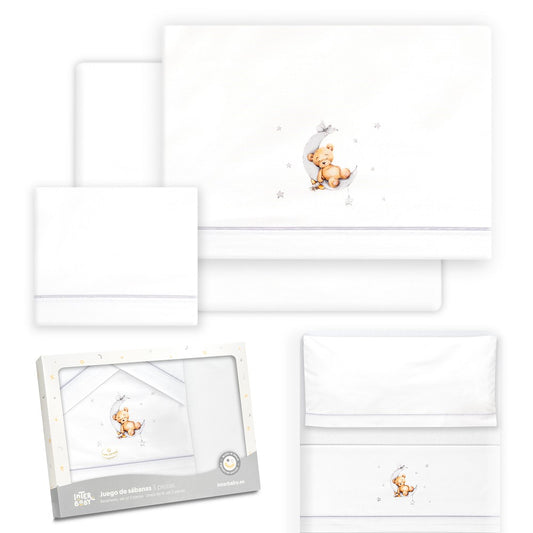 Conjunto para Berço Urso Lua e Estrelas em Branco/Cinza Interbaby