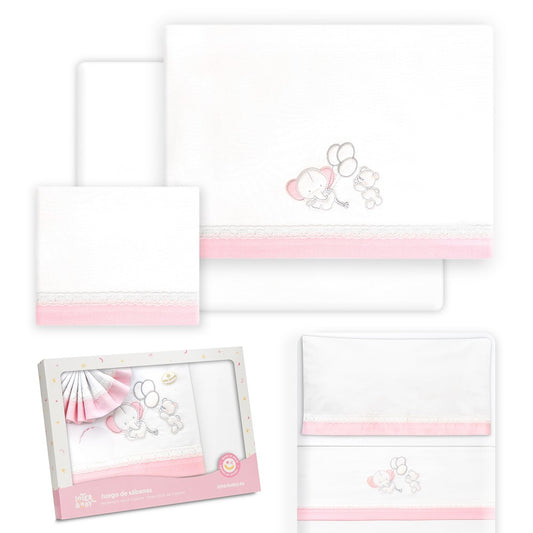 Conjunto para Berço Urso Elefante Branco/Rosa Interbaby