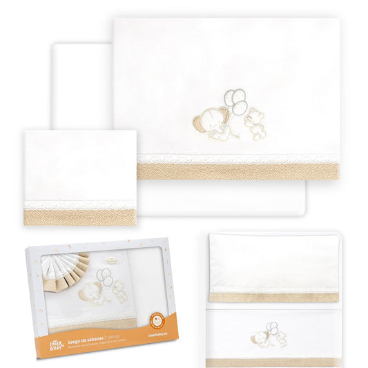 Conjunto para Berço Urso Elefante Branco/Beig Interbaby