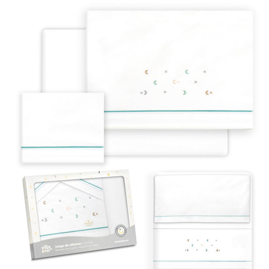 Conjunto para Berço Multicolorido Branco/Verde com Estrela e Lua Interbaby