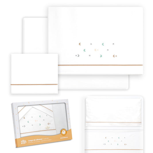 Conjunto para Berço Multicolor Branco/Bege com Estrela e Lua Interbaby