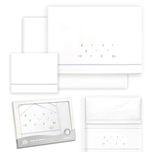 Conjunto para Berço Multicolorido Branco/Cinza com Estrela e Lua Interbaby