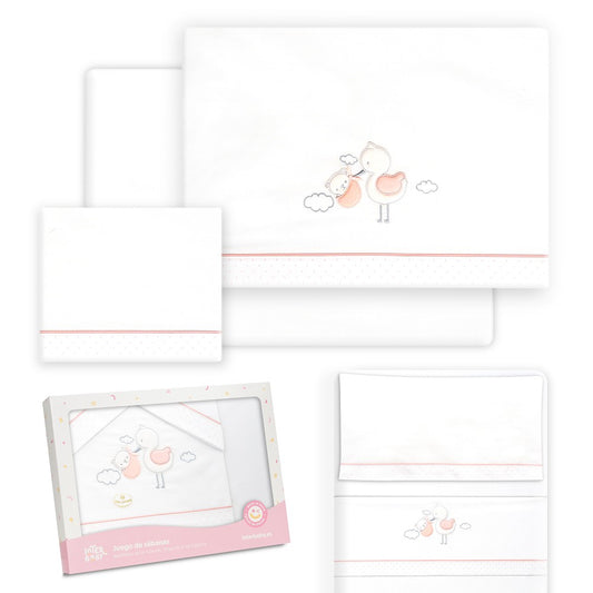 Conjunto para Berço Urso Cegonha Branco/Rosa Interbaby