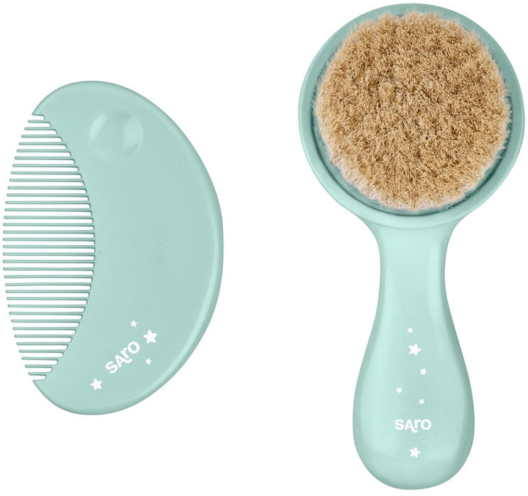 Saro - Escova de cerdas naturais e pente para o bebé Hortelã
