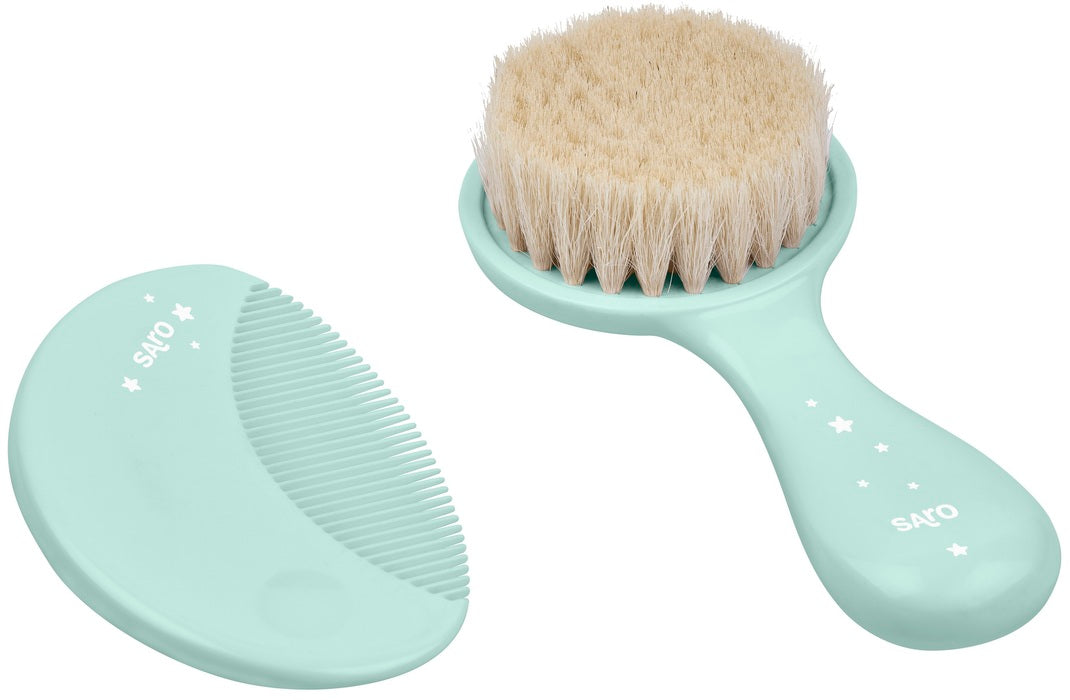 Saro - Escova de cerdas naturais e pente para o bebé Hortelã