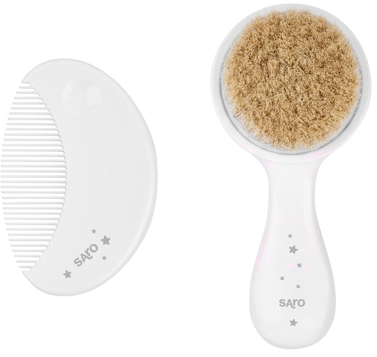 Saro - Escova de cerdas naturais e pente para o bebé Branco