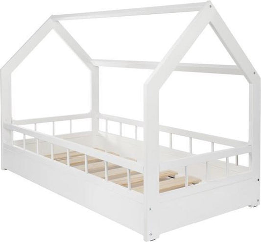 Cama infantil tipo casa 80x160 cm branca com proteção