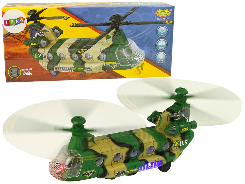 Helicóptero militar camuflado com luz som e rotação