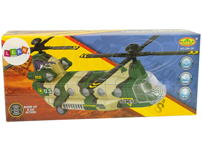 Helicóptero militar camuflado com luz som e rotação