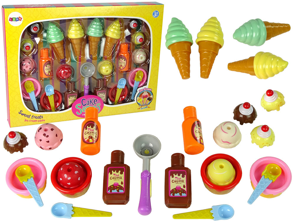 Brinquedo doces gelados cupcakes molhos colheres