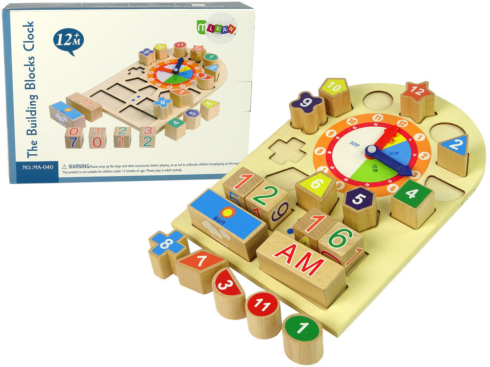 Relógio educativo madeira números coloridos