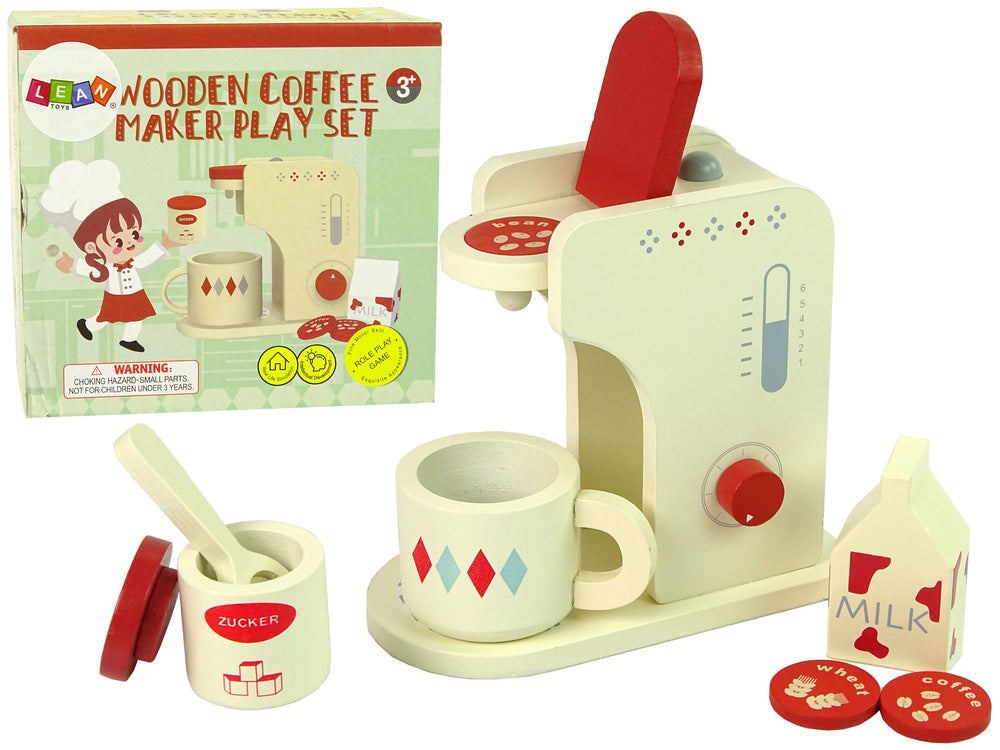 Máquina café madeira acessórios cozinha infantil