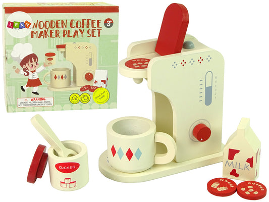 Máquina café madeira acessórios cozinha infantil