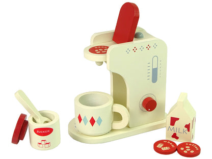 Máquina café madeira acessórios cozinha infantil