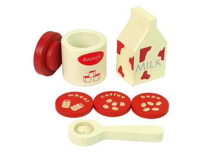 Máquina café madeira acessórios cozinha infantil