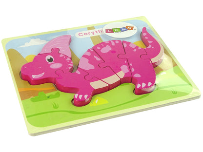 Puzzle madeira dinossauro corythosaurus rosa spinosaurus roxo