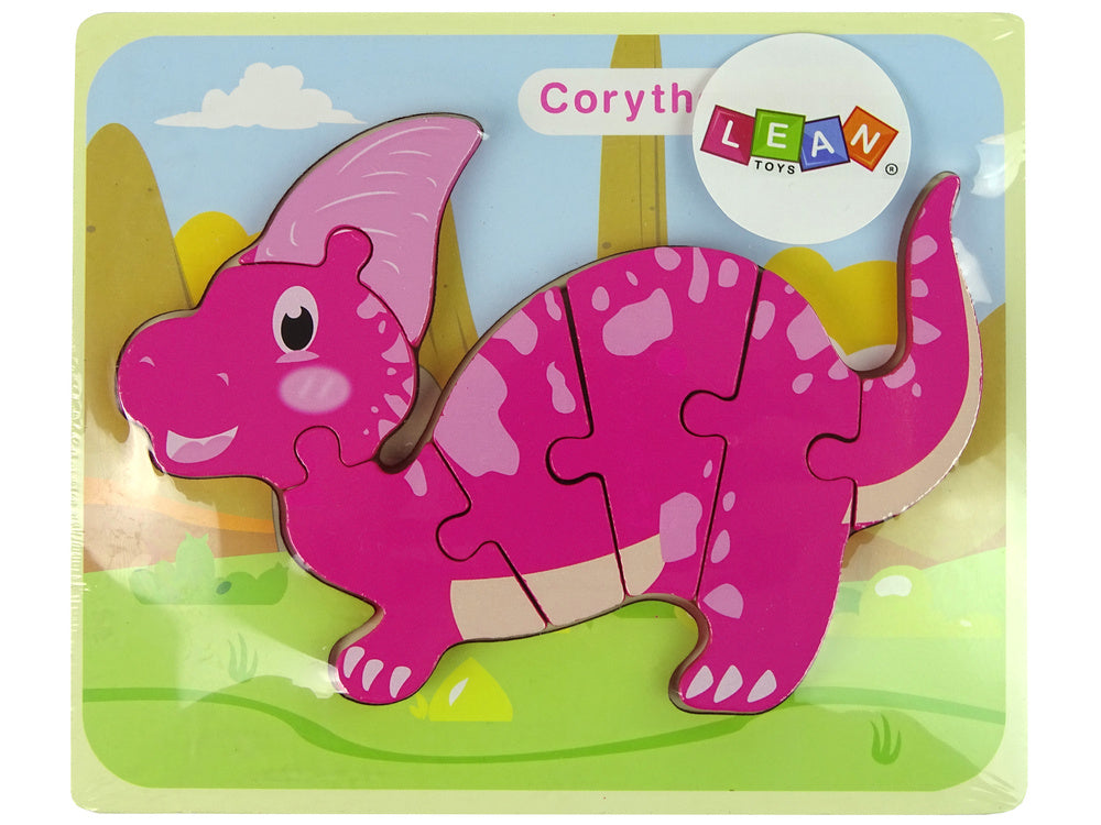 Puzzle madeira dinossauro corythosaurus rosa spinosaurus roxo