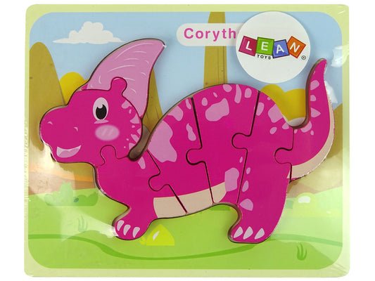 Puzzle madeira dinossauro corythosaurus rosa spinosaurus roxo