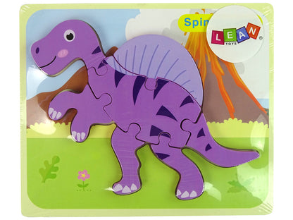 Puzzle madeira dinossauro corythosaurus rosa spinosaurus roxo