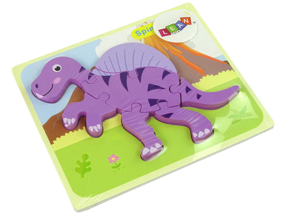 Puzzle madeira dinossauro corythosaurus rosa spinosaurus roxo