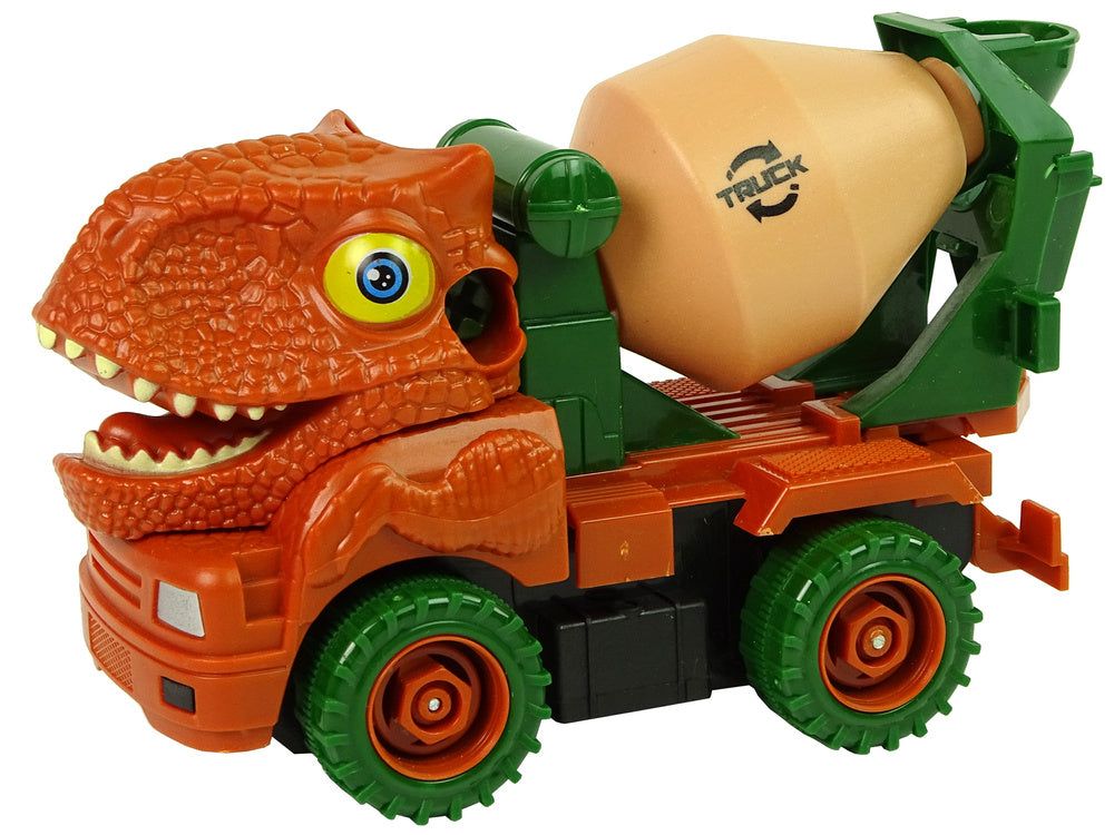 Camião betoneira dinossauro laranja com acessórios