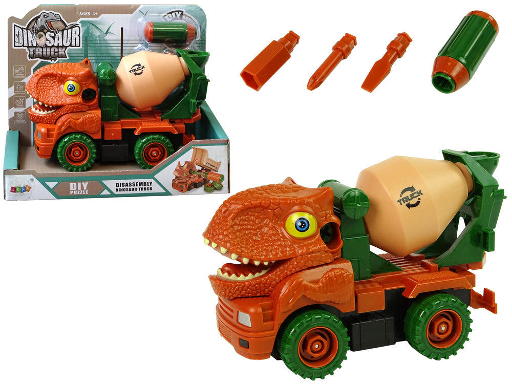 Camião betoneira dinossauro laranja com acessórios