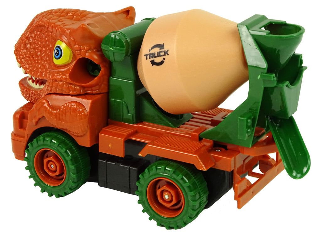 Camião betoneira dinossauro laranja com acessórios