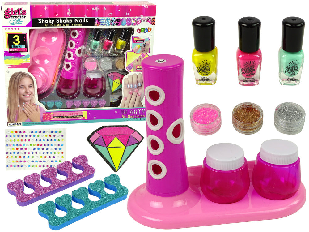 Conjunto unhas dispensador glitter verniz autocolantes