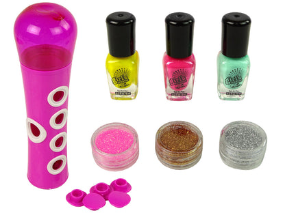Conjunto unhas dispensador glitter verniz autocolantes