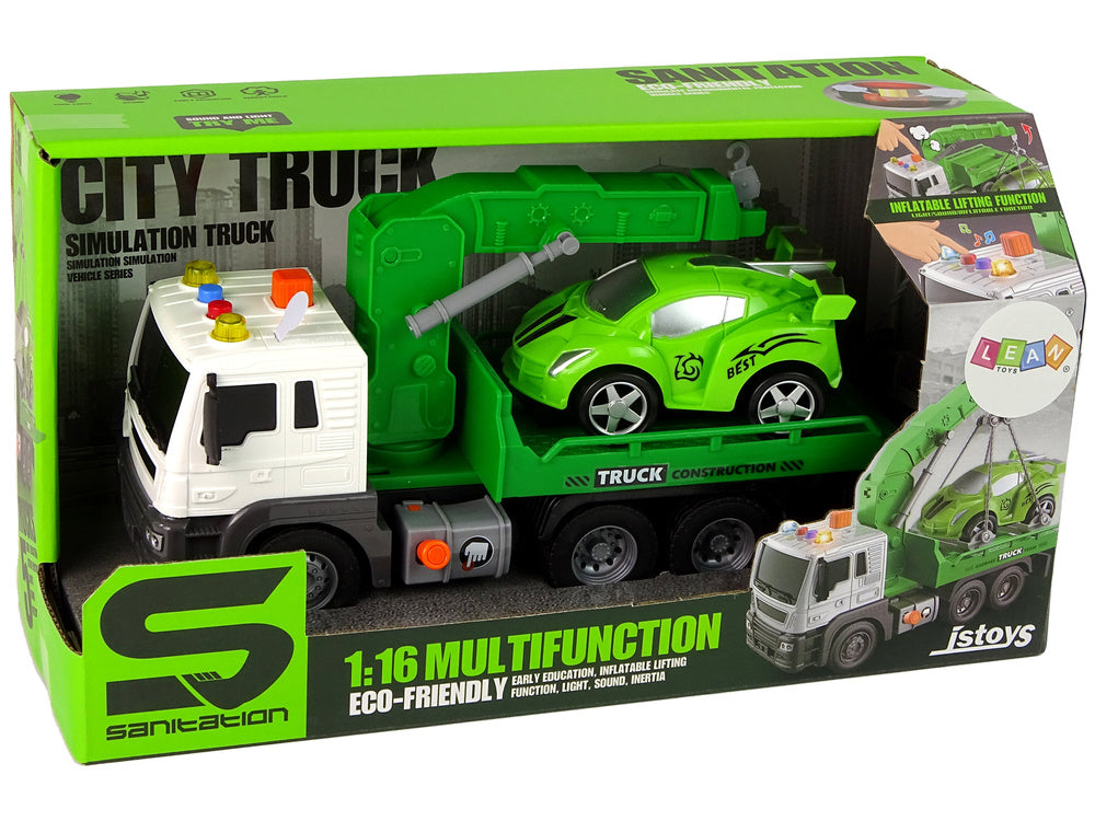 Reboque transporte carros 1:16 verde luz som