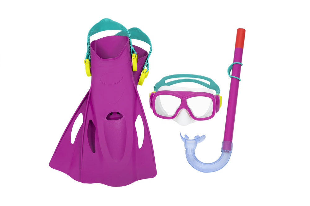 Conjunto mergulho máscara snorkel barbatanas rosa Bestway 25019