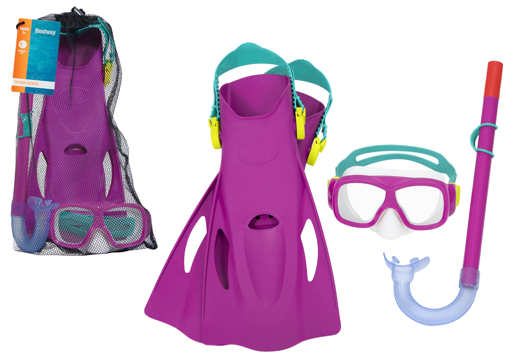 Conjunto mergulho máscara snorkel barbatanas rosa Bestway 25019