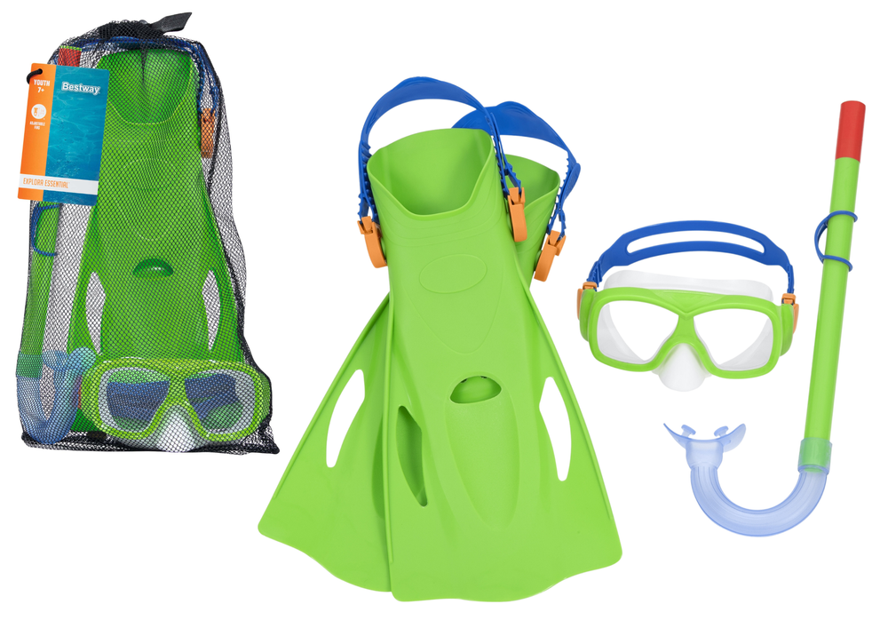 Conjunto mergulho máscara snorkel barbatanas verde Bestway 25019