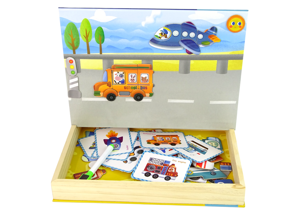 Livro puzzle magnético transportes