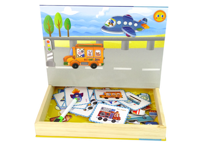 Livro puzzle magnético transportes