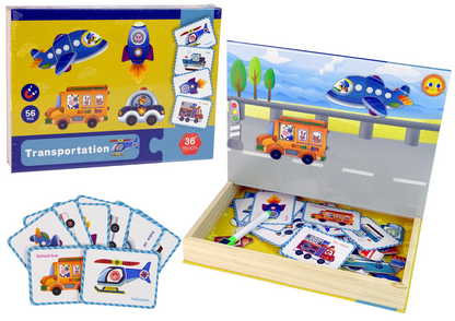 Livro puzzle magnético transportes