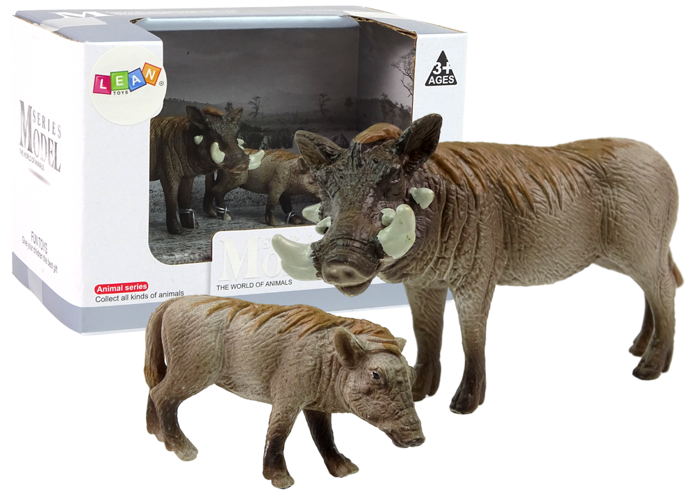 Javali africano com cria 2 peças, coleção Animais do Mundo