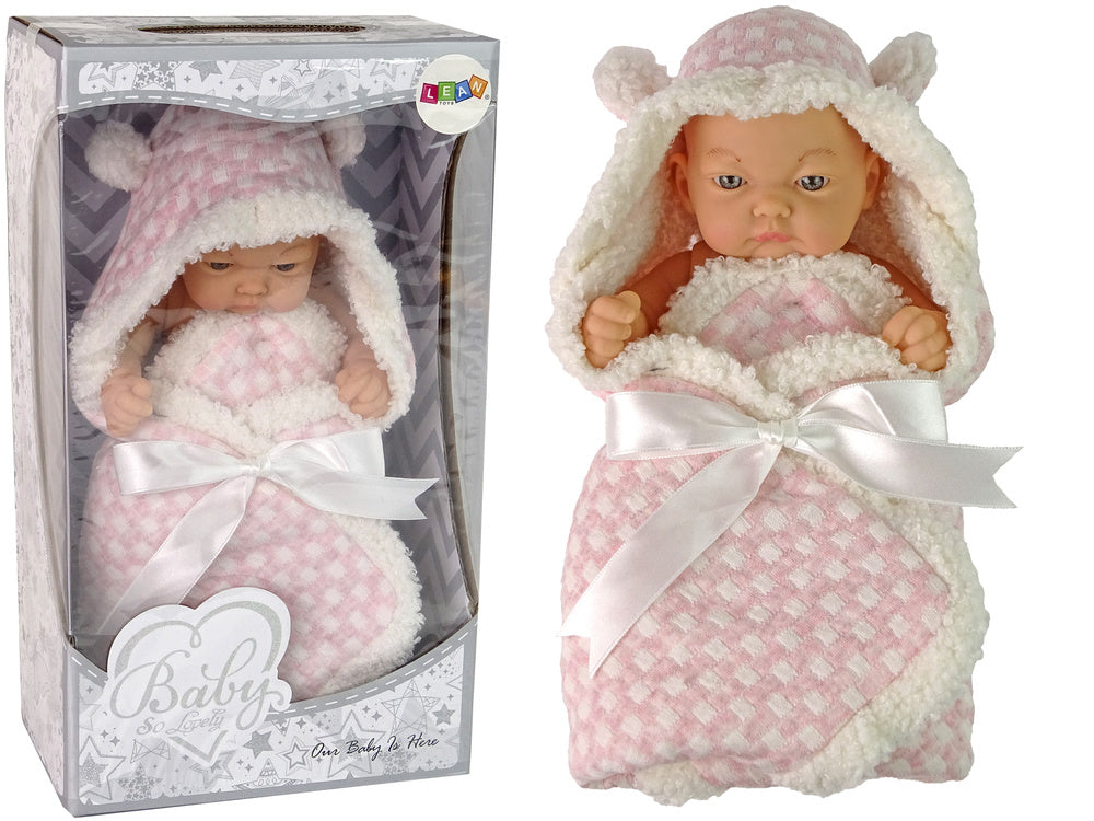 Boneco bebé peluche rosa laço