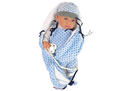Boneco bebé 46 cm chupeta manta azul