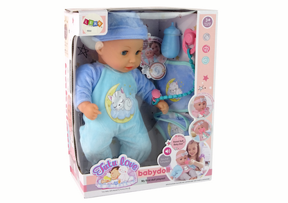 Boneco bebé som chupeta babete pijama azul