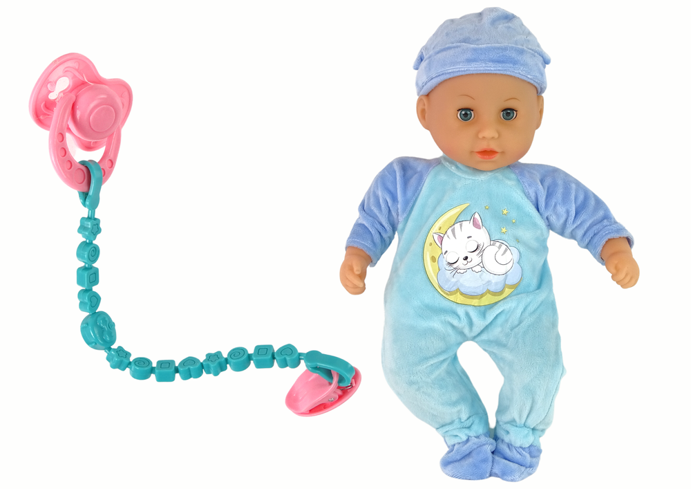 Boneco bebé som chupeta babete pijama azul