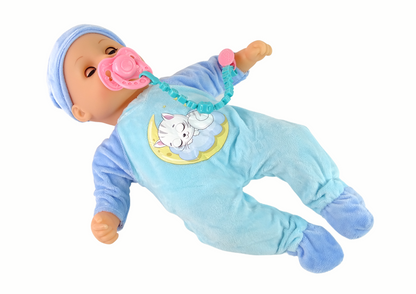 Boneco bebé som chupeta babete pijama azul